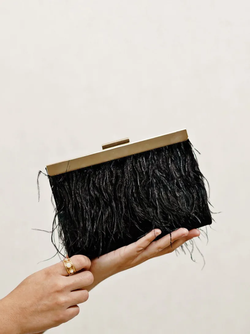 Bolsos De Fiesta-Mariquita Trasquilá BOLSO CLUTCH DE FIESTA PLUMAS MARABU Negro