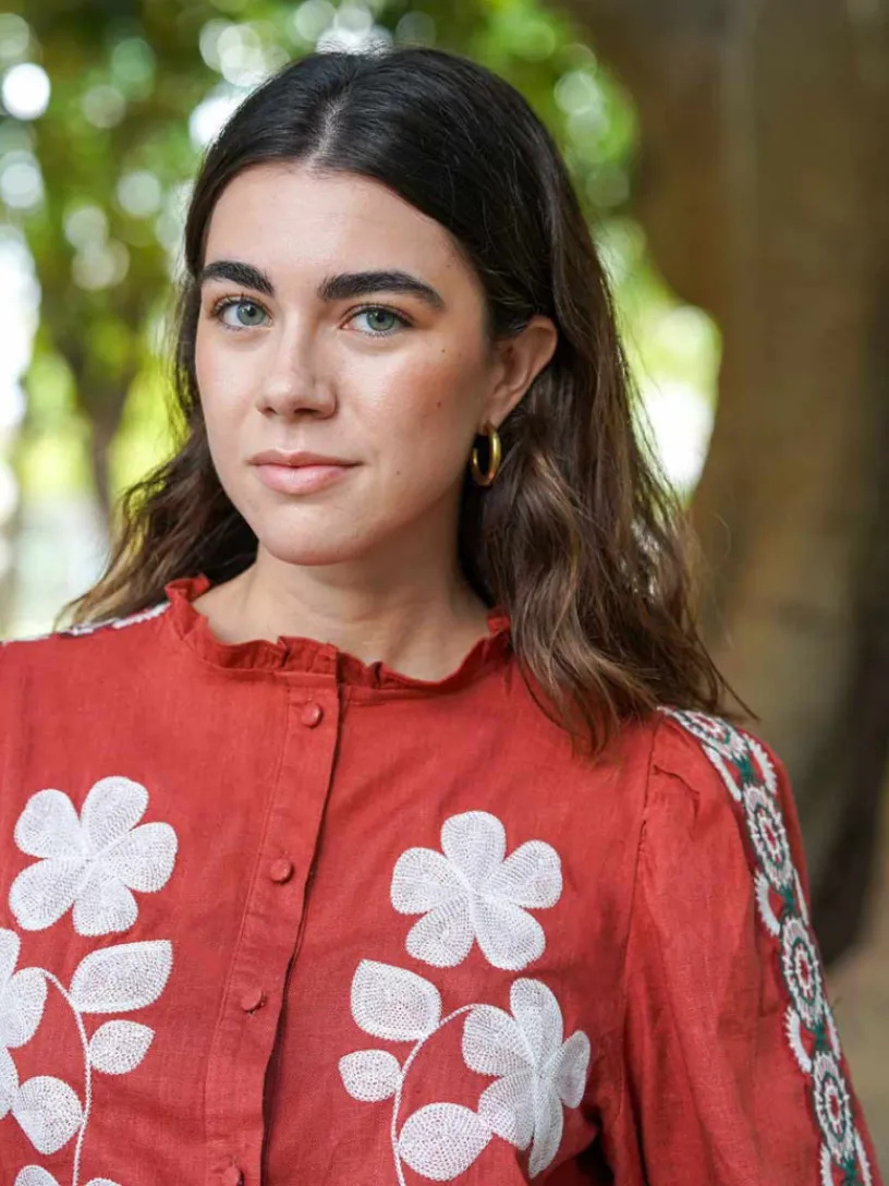 Blusas Y Camisas De Mujer-Mariquita Trasquilá CAMISA FLORES BORDADAS Teja