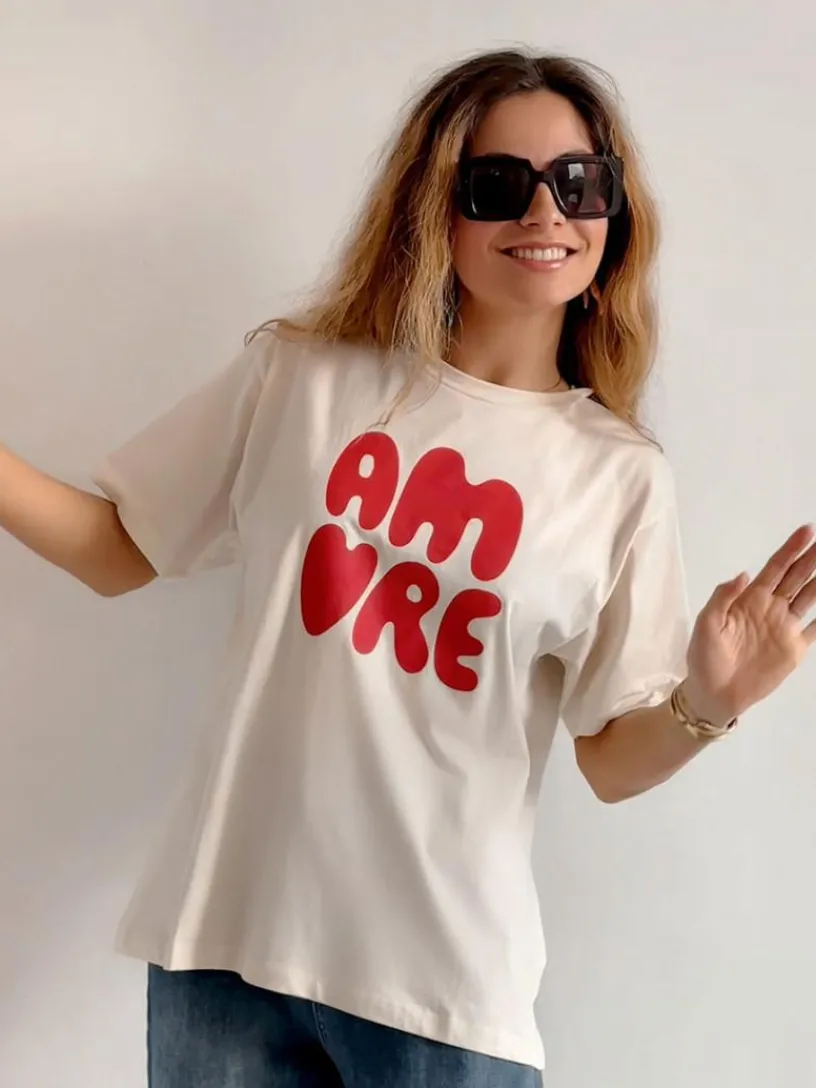 Camisetas De Mujer | Blusas Y Camisas De Mujer-Mariquita Trasquilá CAMISETA MANGA CORTA AMORE BLANCA Blanco