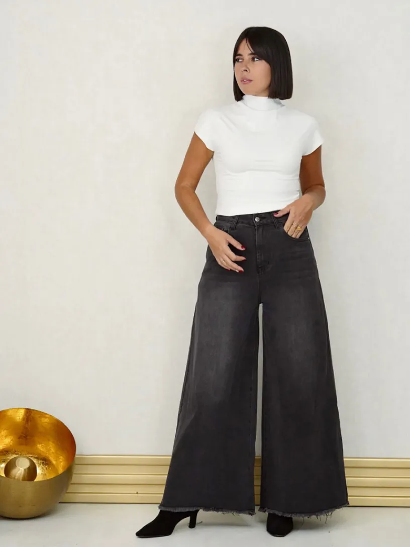 Pantalones De Mujer-Mariquita Trasquilá JEANS WIDE LEG GRIS GrisAntracita