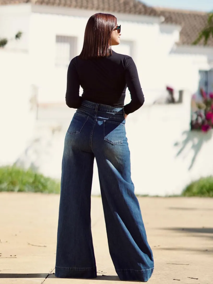 Pantalones De Mujer-Mariquita Trasquilá JEANS WIDE LEG TIRO ALTO Denim