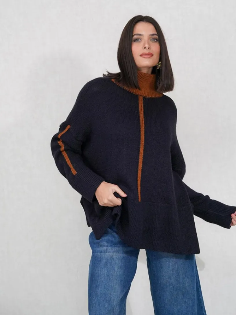 Jerséis Y Sudaderas De Mujer-Mariquita Trasquilá JERSEY ALPACA CONTRASTE AzulMarino