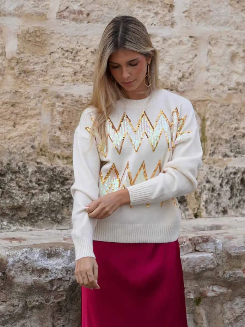 Jerséis Y Sudaderas De Mujer-Mariquita Trasquilá JERSEY ZIGZAG PAILLETES