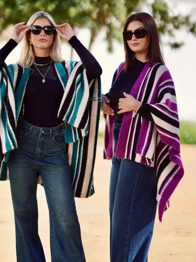 Jerséis Y Sudaderas De Mujer | Abrigos Y Chaquetas-Mariquita Trasquilá PONCHO RAYAS SOFIA